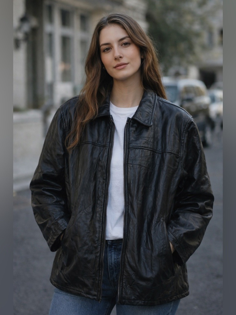 Vintage Leather Fur Lined Jacket 90s unisex
